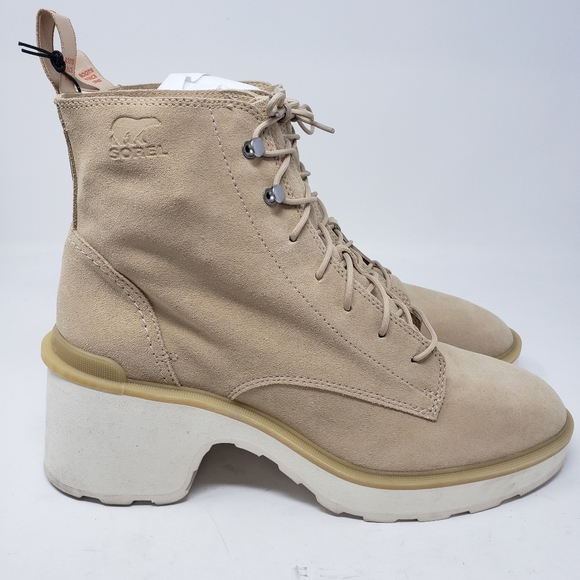 Sorel Hi-Line Lace Suede Leather Boots color chalk Size 12 NEW - Picture 1 of 7